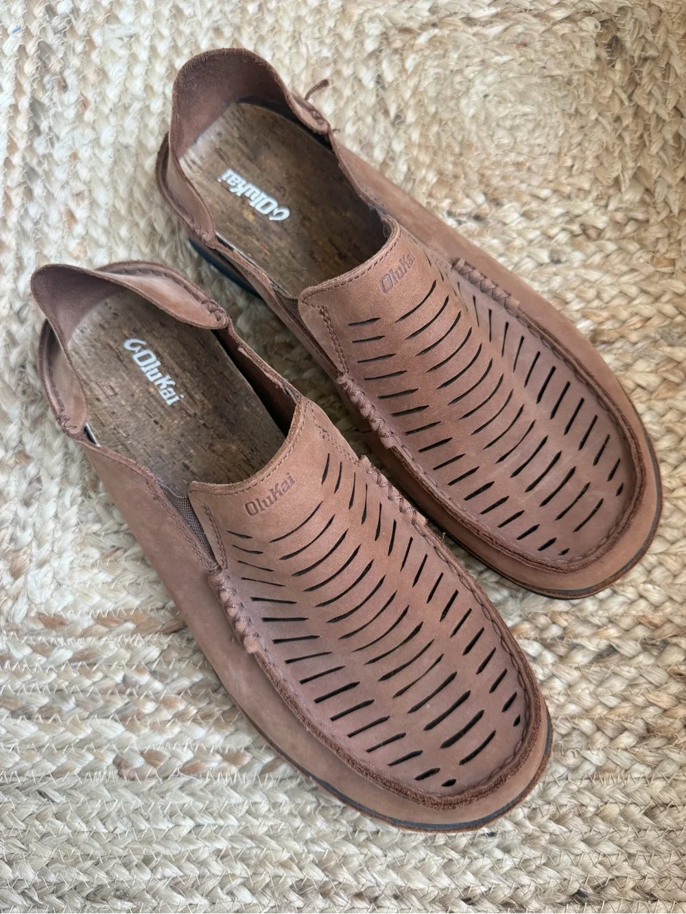 OLUKAI Moloa Kohana II Slip On Leather Loafer Shoes Mens 12 Laser Cut